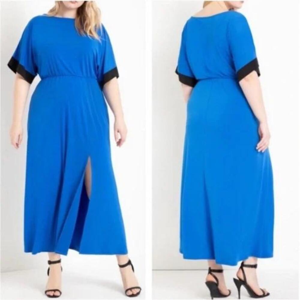 ELOQUII Blue Black Dolman Maxi Dress with Slit Women's Size 14